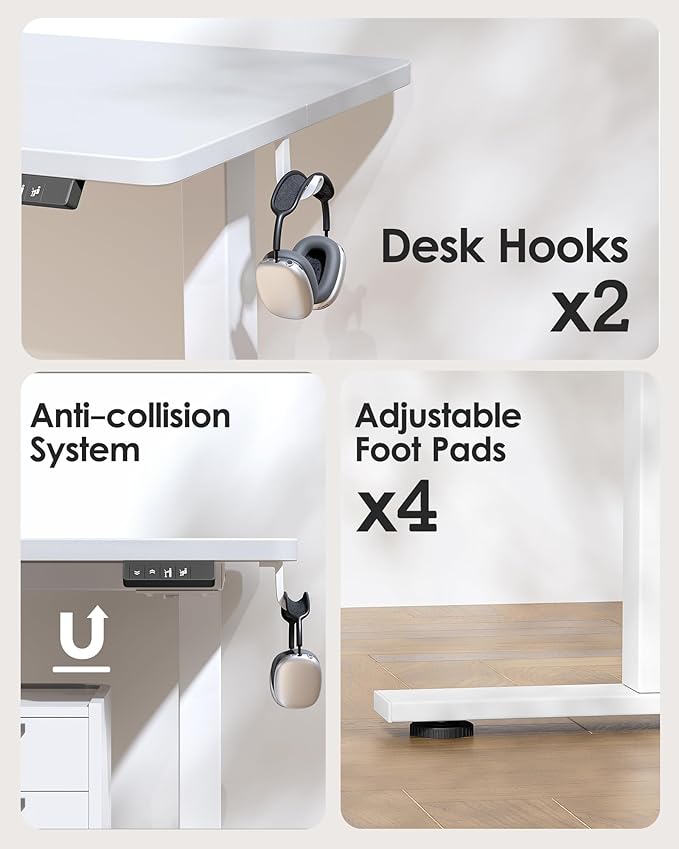 TIQLAB Height Adjustable Electric Standing Desk, 40 x 24 inch, Sit Stand Up Desk, Splice Board, Computer Home Office Desk, White Top
