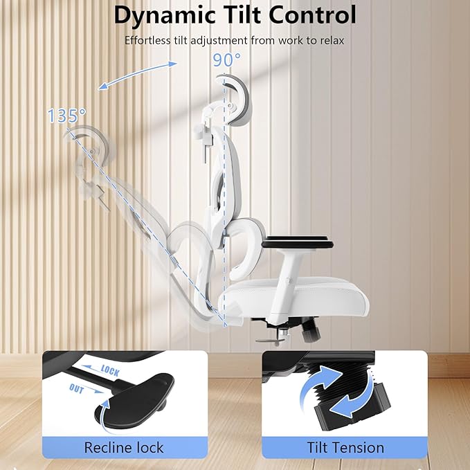 Office Chair, Ergonomic Desk Chair, High Back Desk Chair, Big and Tall Reclining Comfy Home Office Chair with Lumbar Support Breathable Mesh Computer Chair Adjustable Armrests