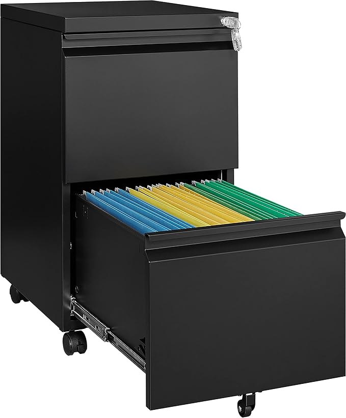 2 Drawer Vertical File Cabinet - Mobile Filling Cabinet with Lock for Legal/Letter Files - Office Storage File Cabinet with Wheels Under Desk - Assembly Required