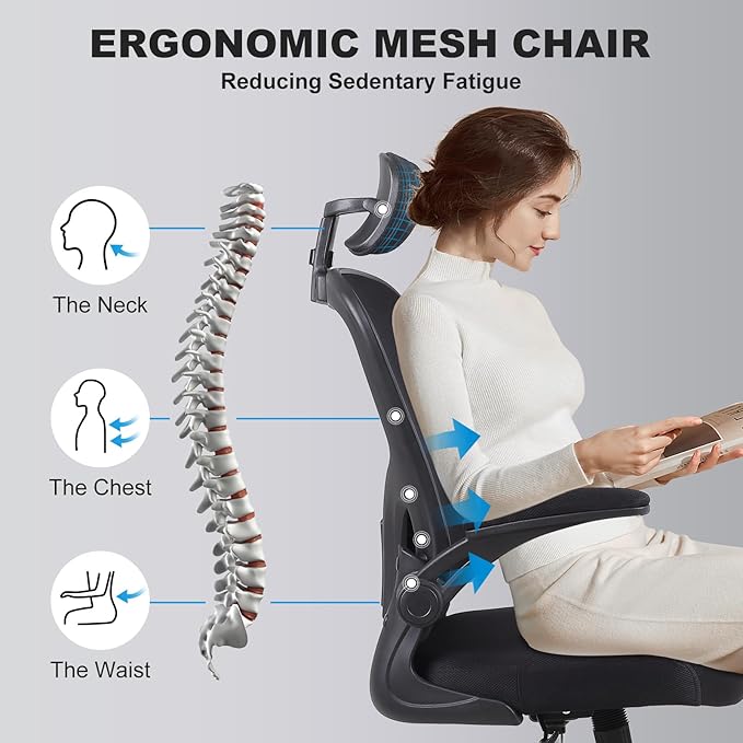 10 Pack Ergonomic Office Chair with 3D Adjustable Headrest, Mesh Home Office Desk Chairs with Lumbar Support & Flip-Up Armrests for Office, Home and Conference Room(10 Pack)