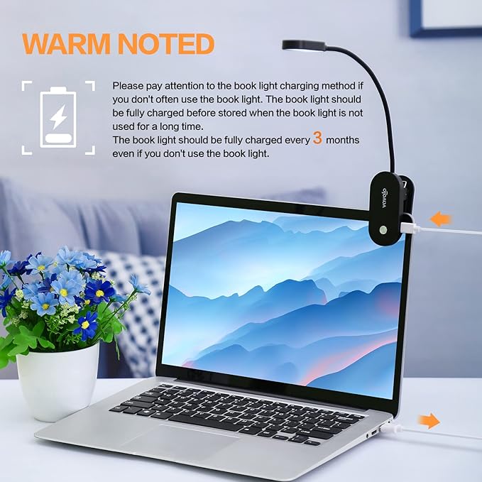 VAVOFO Rechargeable Book Light, 14 LEDs Eye Care Clip On Amber Reading Light for Bookworms Reading in Bed with 9 Colors 9 Brightness(Black)