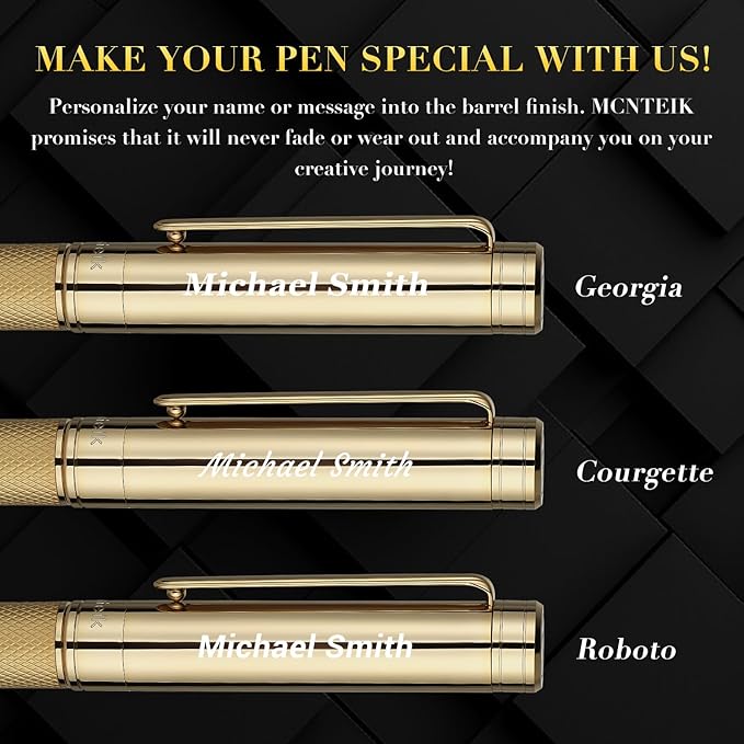 Gold Personalized Rollerball Pen, Stunning Luxury Pen with Mesh Texture Design and 24K Gold Finish, Fancy Gift Set for Men & Women, Business Signature, Executive, Office,Fancy Designer Pens