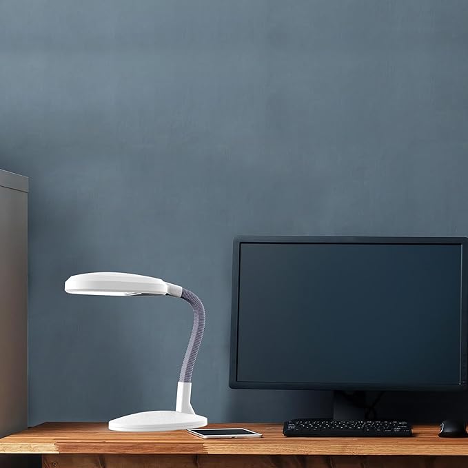 LED Desk Lamp - Sunlight Lamp with Adjustable Gooseneck Arm - Home and Office Desk Lamps Great for Reading and Crafting by Lavish Home (White)