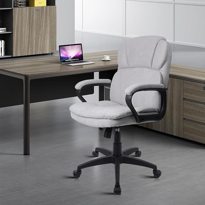 CLATINA Grey Cloth Office Chair Fabric Covered Desk Chair, Adjustable Height Swivel Chairs Ergonomic Executive Chair with Arms and Wheels Comfortable Upholstered, 350 LBS