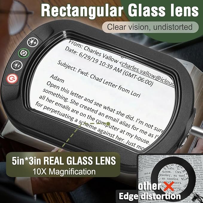 Veemagni 10X Rectangle Magnifying Glass with Light and Stand, 5 Color Modes Stepless Dimmable, 2-in-1 LED Lighted Desk Lamp & Clamp, Hands Free Magnifier for Reading Crafts Repair Painting Close Work