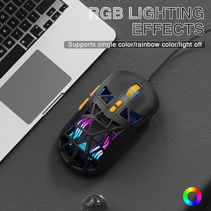 SOLAKAKA SM901 Gaming Mouse,13800DPI RGB Mouse with Programmable Buttons,53g Lightweight Wired Mouses for Gamer,Black