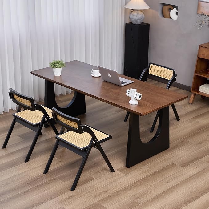 Wooden Executive Office Desk Computer Table Multi-Sized High Cost Performance Stylish Design Metal Legs Versatile Use for Office or Dining Casual Table (Walnut Color, 78.74in)