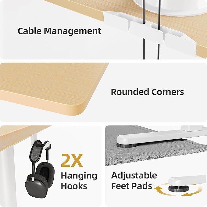 INNOVAR Electric Standing Desk, Adjustable Height Stand up Desks, 48 x 24 Inches Sit Stand up Desk for Home Office Computing, 3-Preset Memory Height Ergonomic Rising Desks, Nature