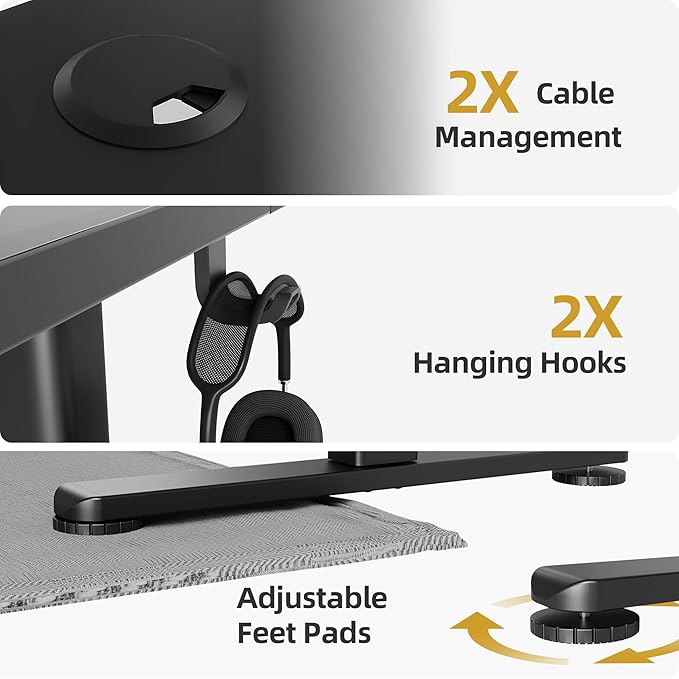 INNOVAR Electric Standing Desk, Adjustable Height Stand up Desks, 48 x 24 Inches Sit Stand up Desk for Home Office Computing, 3-Preset Memory Height Ergonomic Rising Desks, Black