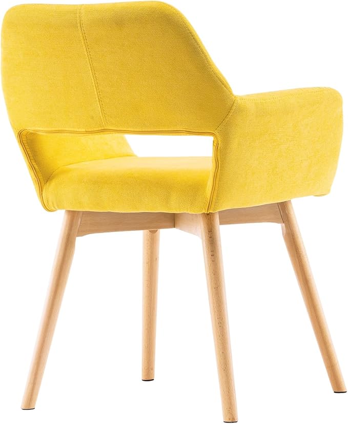 Mid Century Modern Dining Chairs Set of 2 & 4 & 6 Comfy Accent Chair Upholstered Kitchen Dining Living Room Chairs for Bedrooms Waiting Room Home Arm Desk Chair No Wheels (Yellow, 2)