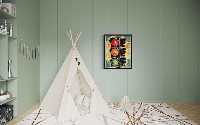 Traffic Light Pop Art Poster Print, Vintage Retro Wall Art Decor Paintings Classic Artwork for Bedroom Living Room Decorations. 43 (Traffic Light, 16 x 20 inches, Black Frame)