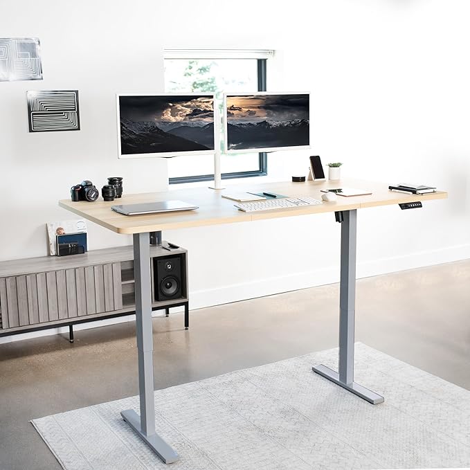 VIVO Electric 71 x 36 in Standing Desk, Memory Height Adjustment, 1B Series, Light Wood Top Gray Frame, DESK-KIT-1G7C-36