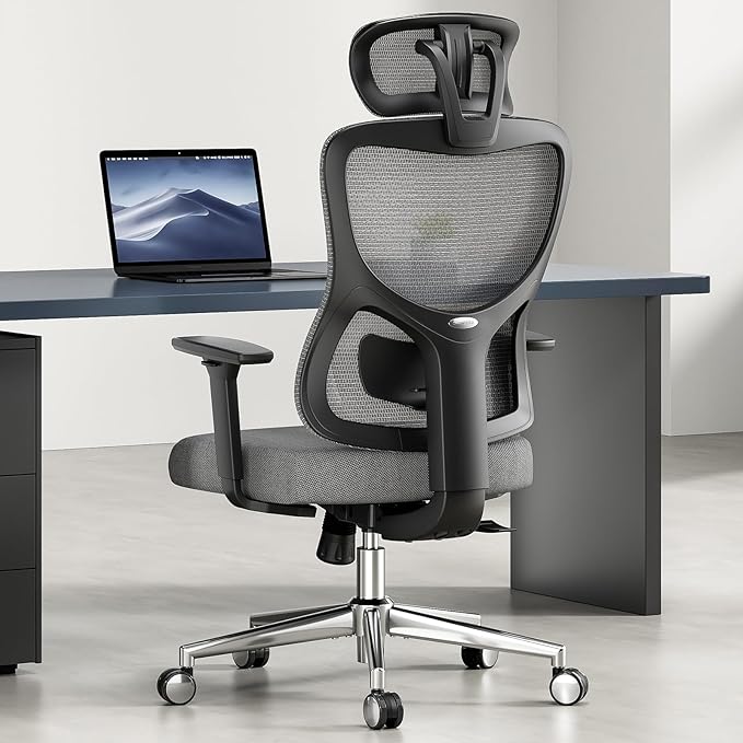 Soohow Ergonomic Office Chair,Mesh Desk Chair with Adjustable Lumbar Support and Headrest,Comfy Computer Chair with 3D Armrest Recling Swivel Chair for Home, Office, Study Room, Black & Grey