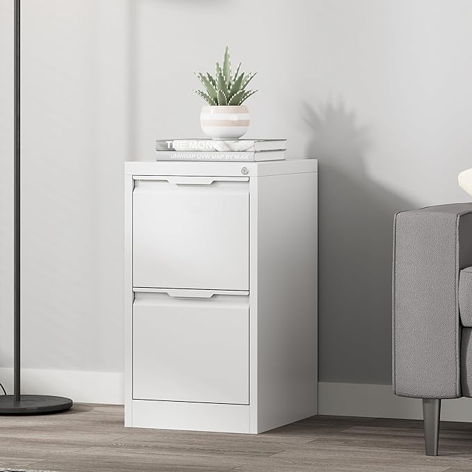 Coolsun 2 Drawer Vertical File Cabinet with Lock, Metal Filing Cabinet for Home Office, Locking File Cabinet for A4/F4/Legal/Letter, Assembly Required (White, 2 Drawer)