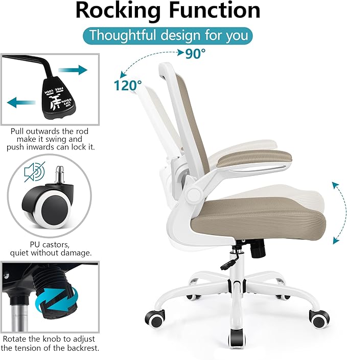 FelixKing Office Chair, Ergonomic Desk Chair Breathable Mesh Chairs Adjustable High Back Lumbar Support Flip-up Armrests, Executive Rolling Swivel Comfy Computer Chairs Home Office Khaki