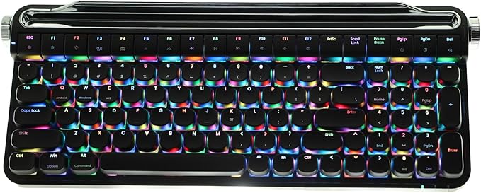 Retro Typewriter Mechanical Keyboard with Tablet Stand, 100 Keys LED Backlit, ABS+PBT Keycaps, Wired/Bluetooth, Blue Switch, Compatible with Windows/Mac/iOS/Android (Black)