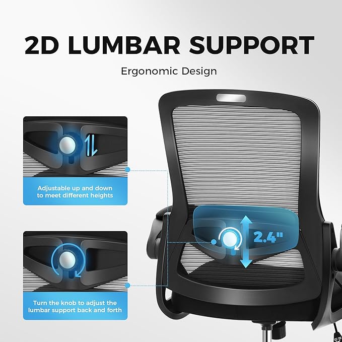 MAISON ARTS Ergonomic Office Desk Chair, Breathable Mesh Computer Chair with Adjustable Lumbar Support and Flip up Armrests, Comfortable Task/Executive Chair for Home Office