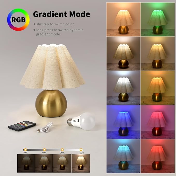 Rechargeable Crodless Small Table Lamp, Battery Operated Remote Control Gold Mini Table Lamps for Bedroom Nightstand, Cute Small Table Lamp for Small Spaces for Kitchen Counter, Bookshelf