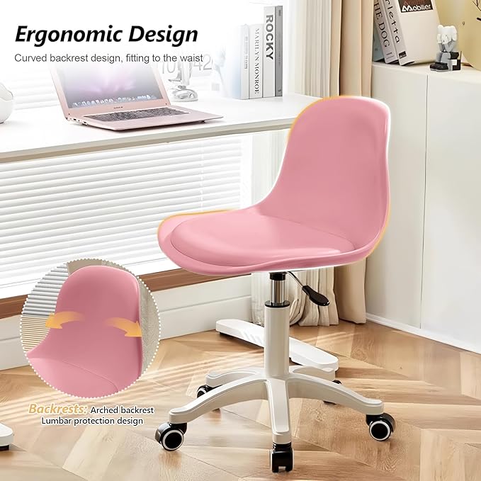 Small Desk Chair Cute Armless Task Vanity Chair with Soft Padded Cushion, Plastic Height Adjustable Home Office Chairs for Teens Girls