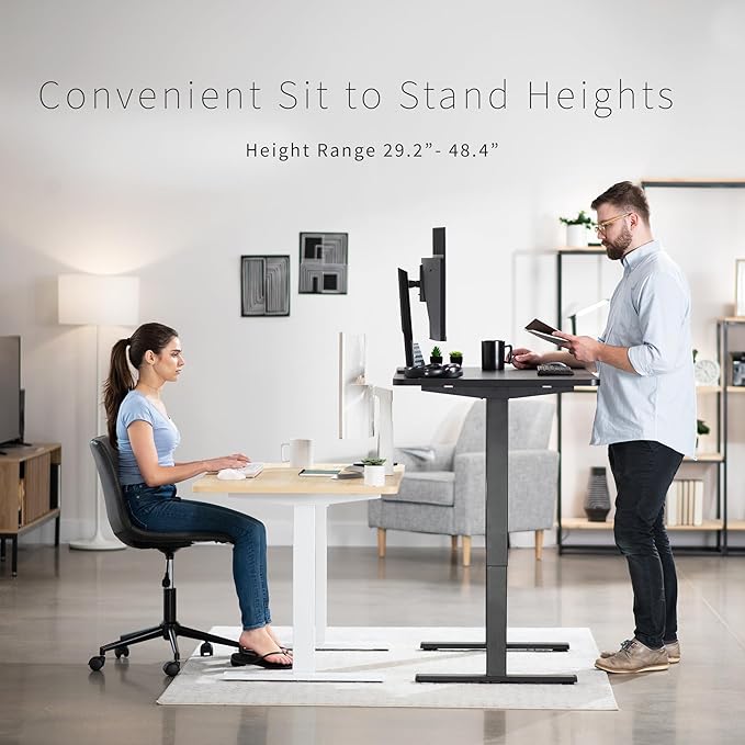 VIVO Electric 48 x 30 in Standing Desk, Memory Height Adjustment, 1B Series, One-Piece White Top, Black Frame, DESK-KIT-1B5W