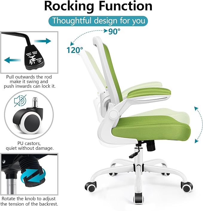 FelixKing Office Chair, Ergonomic Desk Chair Breathable Mesh Chairs Adjustable High Back Lumbar Support Flip-up Armrests, Executive Rolling Swivel Comfy Computer Chairs Home Office Green