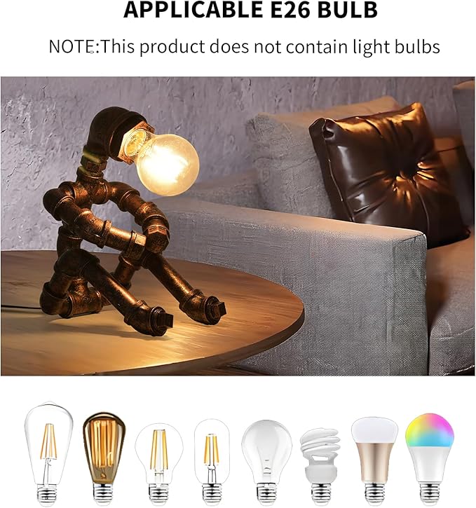 XEYOU Steampunk Table Lamp Vintage Industrial Iron Robot Desk Lamp Creative Water Pipe Robot Light for Bedside Table Nightstand Bar Restaurant Café