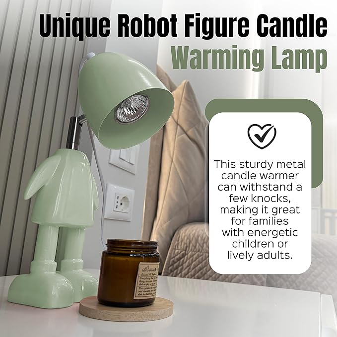 XoooX Green Robot Candle Warmer Lamp with Timer - Adult, Kids and Boys Office Desk and Bedroom Decor Lamp; Gaming Room Decor Aesthetic; Fun Man Cave Cool Stuff; Robot Scented Candle Melter Diffuser