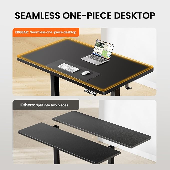 ErGear 40" x 24" Whole Piece Desktop Electric Standing Desk, Thick Height Adjustable Desk with 4 Height Memory, Home Office Computer Table with Cable Management Tray, Black