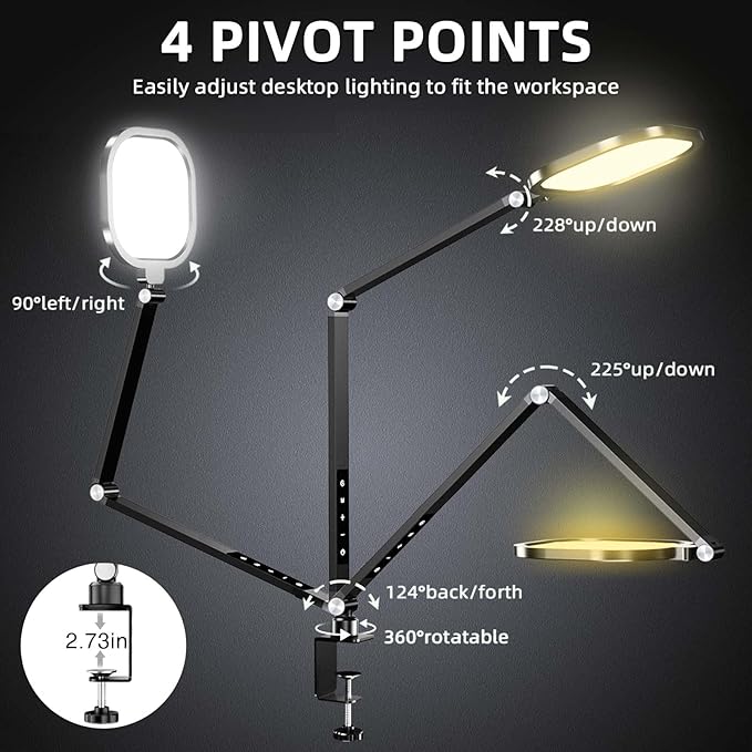 Video Conference Lighting for Computer, Dimmable Light for Video Recording, Meeting, Laptop & Webcam, 15W Ring Light for Desk with C- Clamp, Swing Arm, Remote, Memory & Timer CRI >95