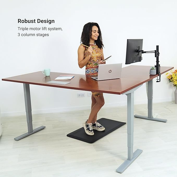 Progressive Desk Stand Up Height Adjustable Standing Desk - L Shaped 83" x 55" Corner Computer Rising Workstation Electric Table - Gray Frame, Gray Oak Top