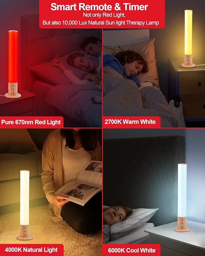 Red Light Night Light Lamp for Sleep GlowPillar Red Nightlight Desk Lamp with 670nm Wavelength Multi-Color and Brightness Options Remote Control USB Charging Elegant Design