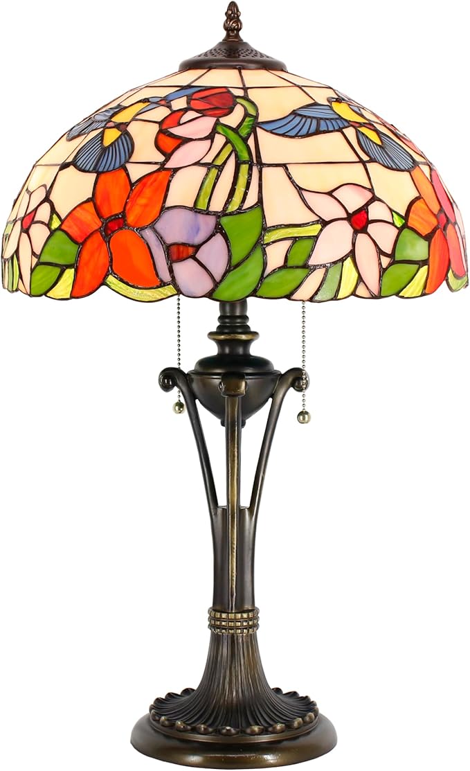 Tiffany Table Lamp Amber Hummingbird Stained Glass Desk Lamp 16X16X24 Inches Reading Light