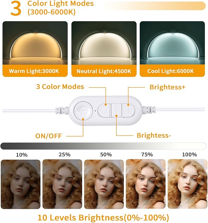 Half Moon Light for Nail Desk,29In Half Moon Lamp with Phone Holder,3000-6000K Nail Lamp Perfect LED Machine Light for Table (AB Diamond)