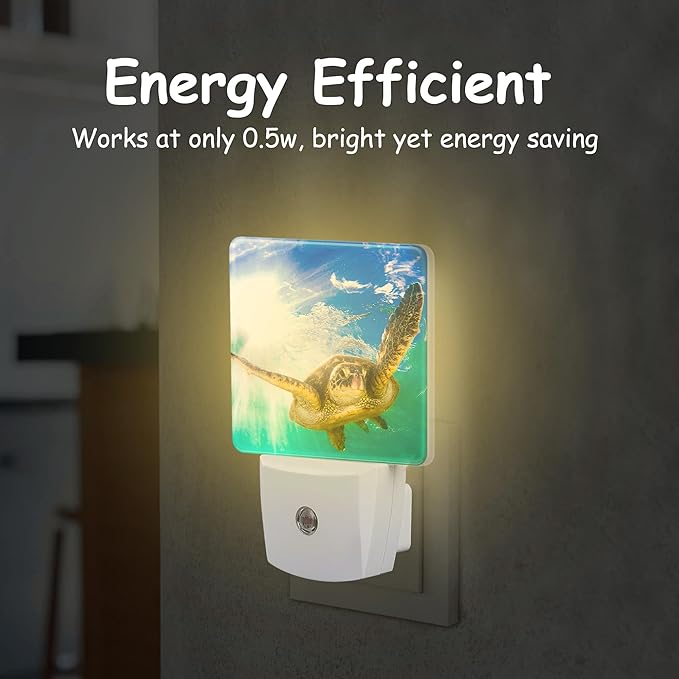 Hawaiian Green Sea Turtle Night Light Plug Wall,LED Night Lights with Dusk to Dawn Light Sensor for Women Girls Boys Room Decor,Hallway,Kitchen,Bathroom,Nursery,Stairs