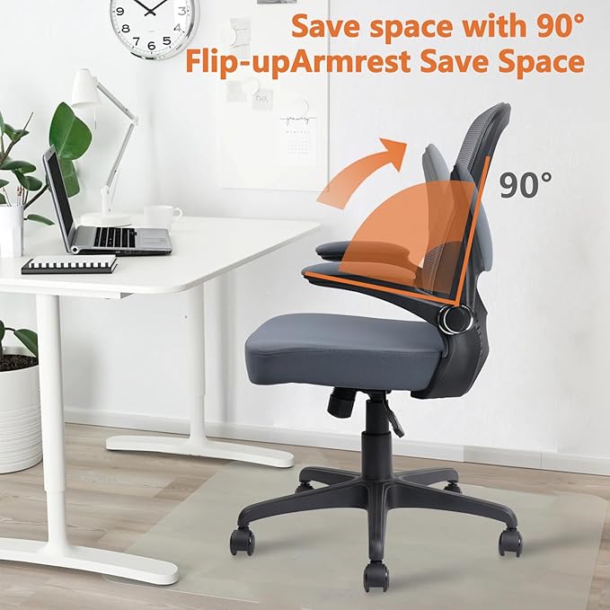 CLATINA Desk Chairs with Wheels, Ergonomic Rolling Mesh Office Chair Adjustable Height and Lumbar Support Home Office Computer Chair with Flip Up Armrests, Grey 2PK