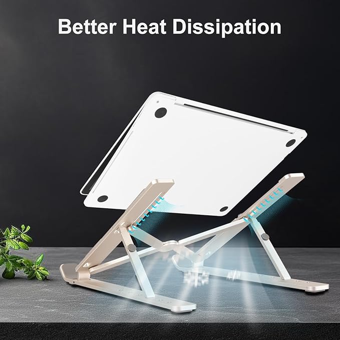Ergonomic and Foldable Laptop Stand for Desk, Adjustable Riser, Fits All Laptops and Notebooks up to 17,Ultra-Thin,Ventilated Cooling,ABS+Silicone,Starlight.