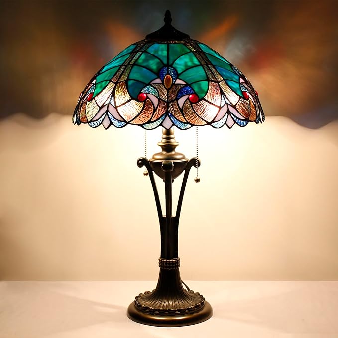 Tiffany Table Lamp Green Liaison Stained Glass Desk Lamp 16X16X24 Inches Reading Light
