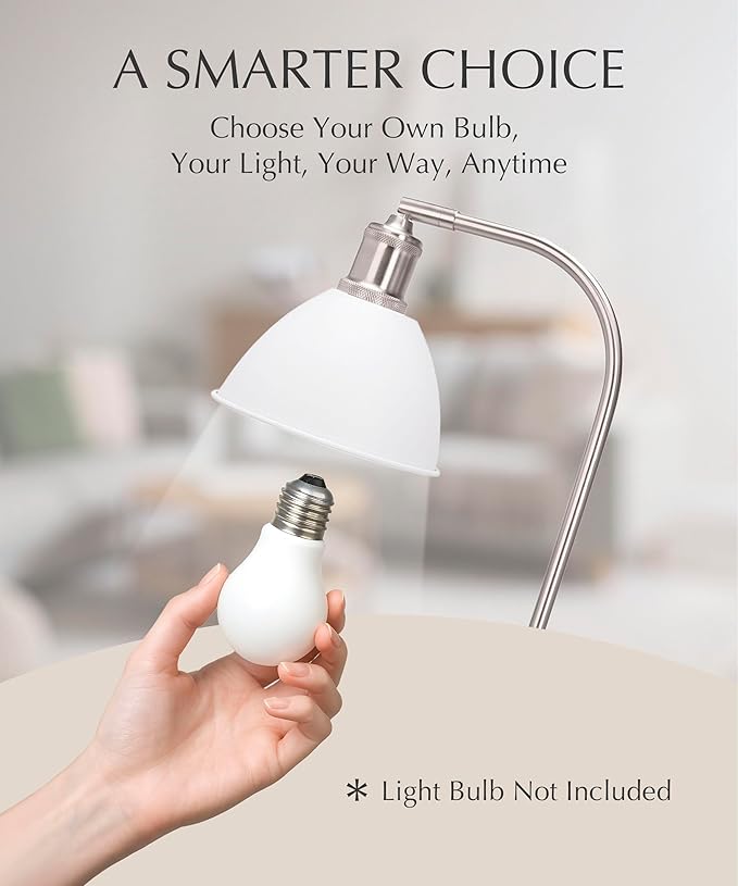 HarvestLand Halo White Desk Lamps – Adjustable Reading Lamp, Pharmacy Style Metal Desk Lamp, Industrial Table Lamp with Solid Base for Bedside Table, Home Office, White Table Lamp