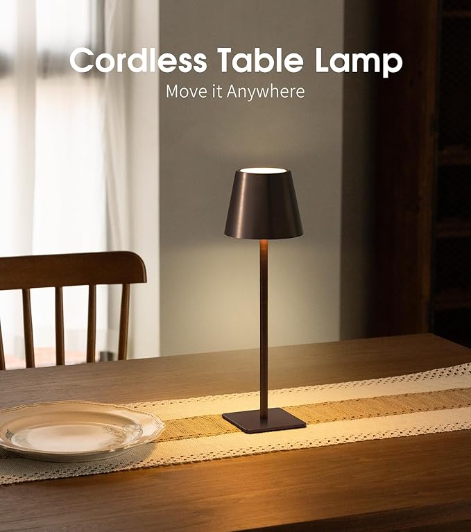 UME 3 Pack Cordless Table Lamp, Battery Operated Lamp - Portable Waterproof Rechargeable Table Lamp w/ 3 Color Temps & Stepless Dimming for Dinner, Desk, Cafe, Outdoor (Brushed Bronze | Coffee Tonal)