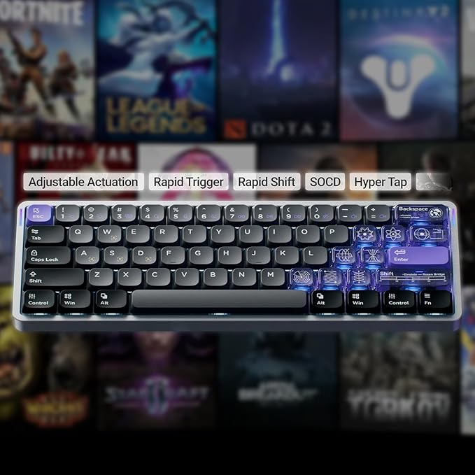 nuphy Air60 HE Wired Magnetic Gaming Keyboard,61 Keys Rapid Trigger,60% Compact,Actuation Point Adjustable, 8K Hz Polling Rate,Hall Effect Keyboard Low-Profile Magnetic Jade Switch