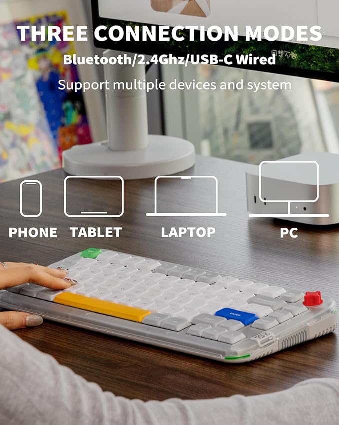 nuphy Kick75 Wireless Low Profile Mechanical Keyboard with Volume Knob,75% Hot Swappable Custom Keyboard,80 Keys RGB Backlit with PBT Keycaps,BT/2.4G/USB-C (Silver Nano Switch)