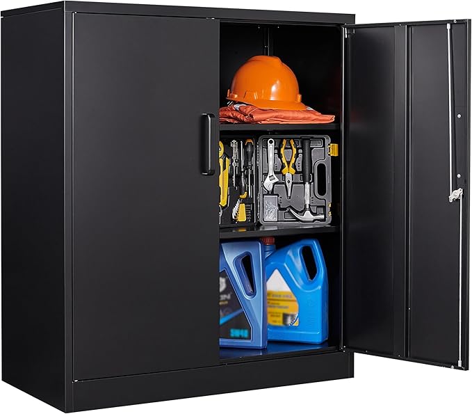 Letaya Metal Storage Cabinets with Lock, Small Locker Steel Cabinets, Adjustable Shelves 2 Doors for Home,Office, Warehouse,Garage(Black-36)