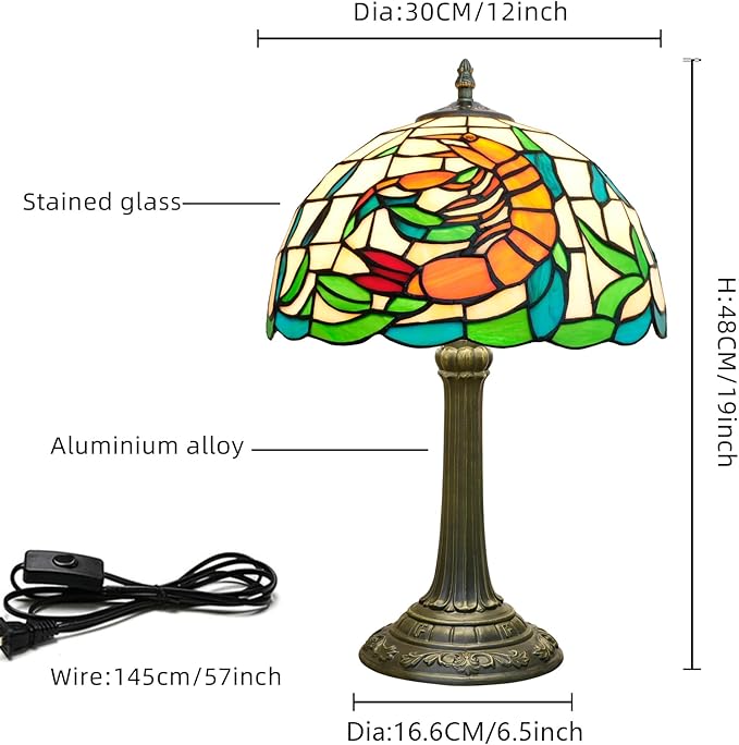 Tiffany lamp 12 inch Stained Glass lamp Orange Shrimp Warm Color Bedside lamp Suitable Bedroom Dormitory Dining Room Living Room Tiffany Style Retro Home Classical Art Decoration Handmade Craft Gift