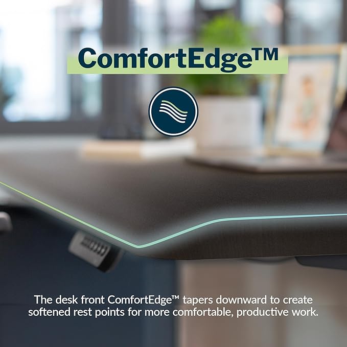 Vari ComfortEdge 40x26 Inch Adjustable Standing Desk – Small Electric Sit Stand VariDesk for Apartment, Bedroom, or Home Office + Beveled Edge, Tool-Free Assembly (Black)