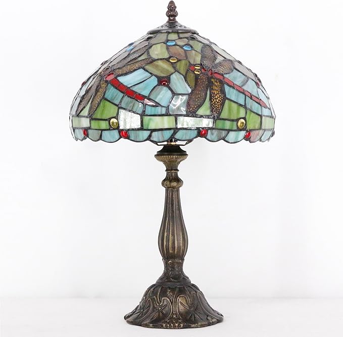 Tiffany Lamp Touch Control Table Lamp Red Stained Glass Desk Lamp 12X12X19 Inches Dragonfly Style Reading Light