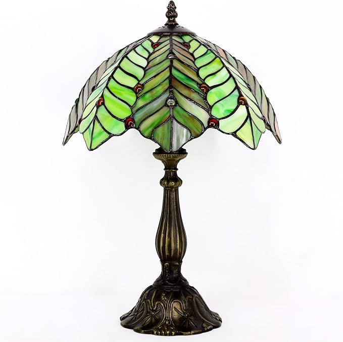 Tiffany Lamp Touch Control Table Lamp Brown Green Leaf Style Stained Glass Desk Lamp 12X12X19 Inches Reading Light