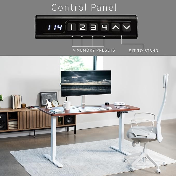VIVO Electric 60 x 24 in Standing Desk, Memory Height Adjustment, 1B Series, One-Piece Dark Walnut Top, White Frame, DESK-KIT-1W6D
