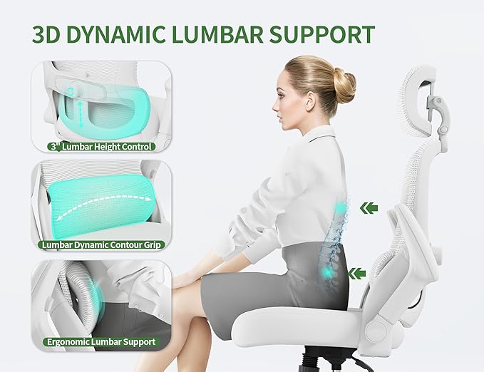 White Ergonomic Office Chair: Mesh Desk Chair Comfy with Adjustable Lumbar Support 400lbs High Back Computer Gaming Chair - Big and Tall Office Chairs with Extra Wide Seat-Adults Home Office