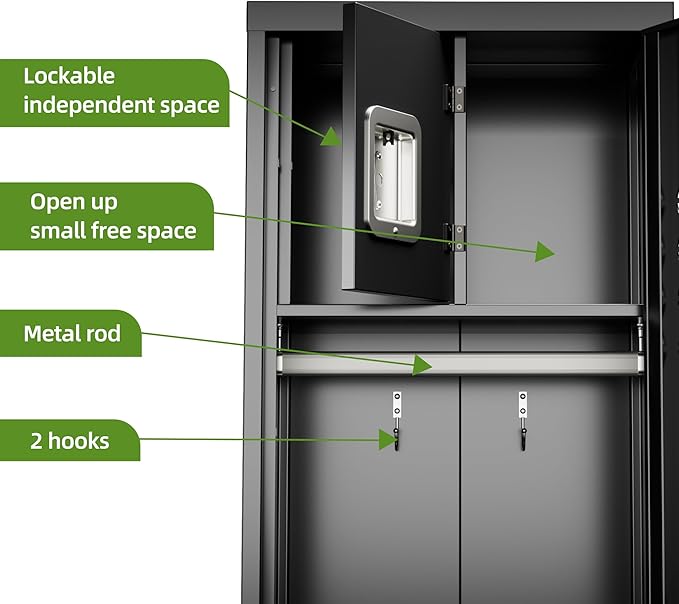 1 Door Metal Locker with Hanging Rod,Metal Storage Locker with Mesh,Suitable for Gym,Basketball Gym,Gymnasiums,Utility Room,Assembly Required,Black