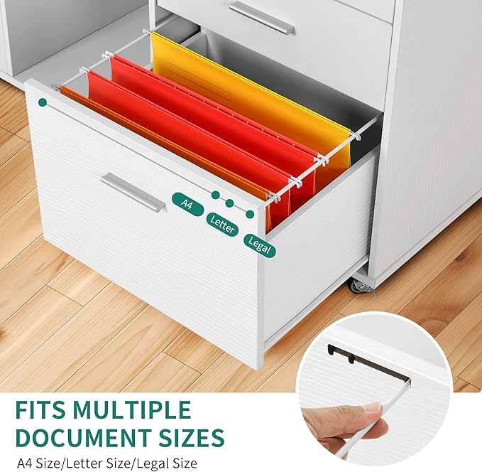 YITAHOME File Cabinet with Charging Station, Mobile Lateral Filing Cabinet with Lock for Home Office, Printer Stand with Open Storage Shelf, Fits A4, Letter, Legal Size Files, Office Furniture, White